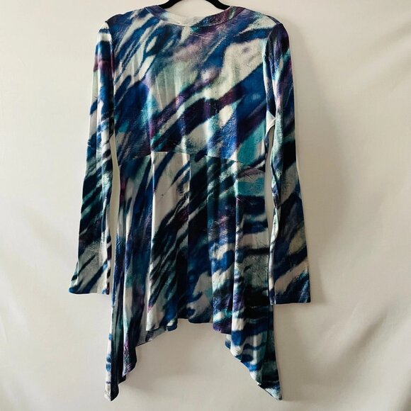 Karen Kane Womens Multicolor Asymmetrical Hem Tie Dye Tunic Blouse Top Size XL - Picture 2 of 9